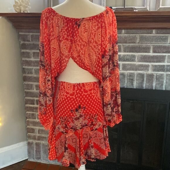 Free People  Seven Wonders Printed Mini Dress in Red - Picture 6 of 6